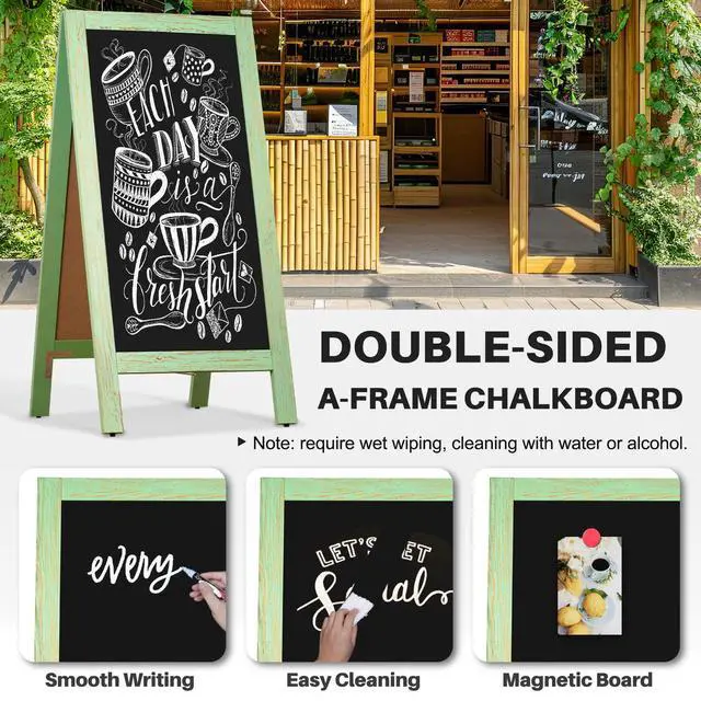 Alt view image 4 of 6 - A-Frame Chalkboard 40" x 20", Double Sided Chalk Board Sign Board Freestanding Magnetic Sandwich Board Pine Wooden Chalkboard Easel for Cafe Shop Restaurant Wedding Party, Green