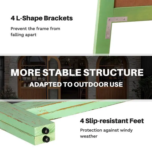 Alt view image 5 of 6 - A-Frame Chalkboard 40" x 20", Double Sided Chalk Board Sign Board Freestanding Magnetic Sandwich Board Pine Wooden Chalkboard Easel for Cafe Shop Restaurant Wedding Party, Green