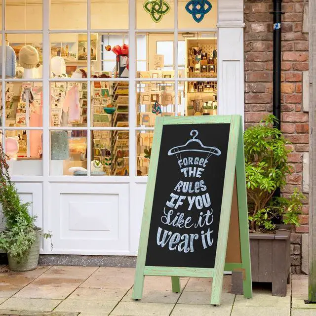 Alt view image 6 of 6 - A-Frame Chalkboard 40" x 20", Double Sided Chalk Board Sign Board Freestanding Magnetic Sandwich Board Pine Wooden Chalkboard Easel for Cafe Shop Restaurant Wedding Party, Green