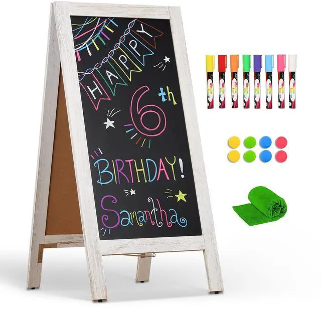 Main image of A-Frame Double-Sided Magnetic Chalkboard 40"x20", Solid Pine Wood Freestanding Sandwich Board for Restaurants, Cafes, Weddings (Rustic White)