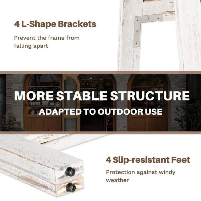 Alt view image 5 of 6 - A-Frame Double-Sided Magnetic Chalkboard 40"x20", Solid Pine Wood Freestanding Sandwich Board for Restaurants, Cafes, Weddings (Rustic White)