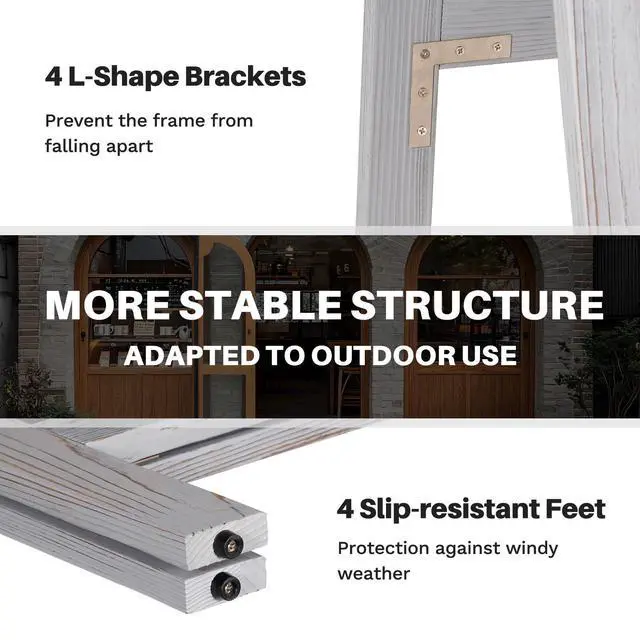 Alt view image 5 of 6 - Double-Sided Magnetic Chalkboard 40"x20" A-Frame - Vintage Pine Wood Sign Board with Windproof Base, 8 Markers & Magnets for Restaurant/Cafe/Retail (Grey)