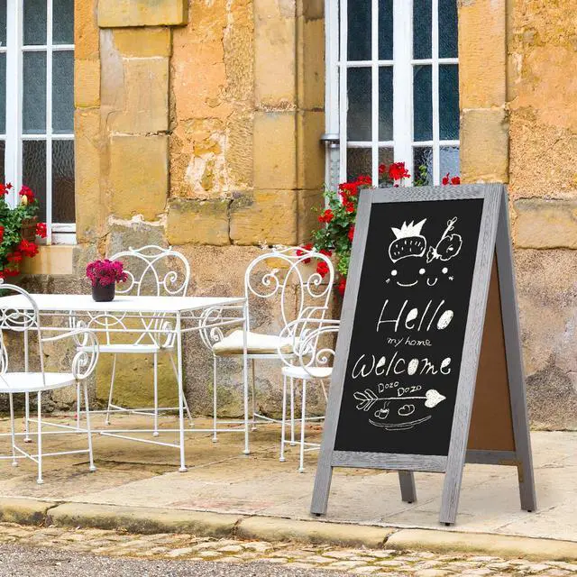 Alt view image 6 of 6 - Double-Sided Magnetic Chalkboard 40"x20" A-Frame - Vintage Pine Wood Sign Board with Windproof Base, 8 Markers & Magnets for Restaurant/Cafe/Retail (Grey)