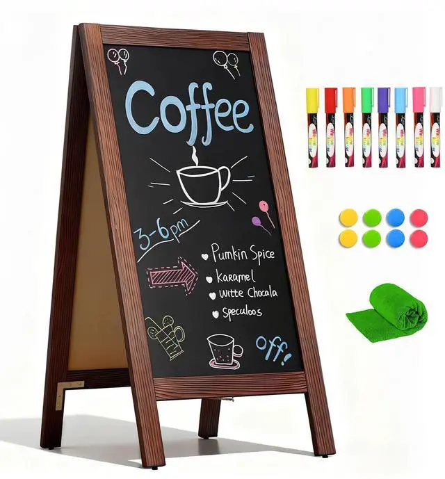 Main image of A-Frame Double-Sided Magnetic Chalkboard 40"x20", Solid Pine Wood Freestanding Sandwich Board for Cafes, Restaurants, Weddings (Rustic Brown)