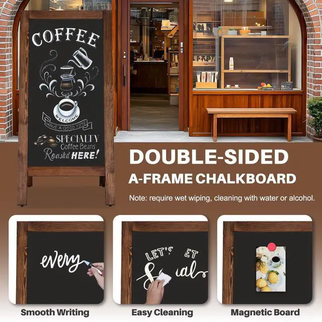 Alt view image 4 of 6 - A-Frame Double-Sided Magnetic Chalkboard 40"x20", Solid Pine Wood Freestanding Sandwich Board for Cafes, Restaurants, Weddings (Rustic Brown)