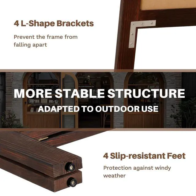 Alt view image 5 of 6 - A-Frame Double-Sided Magnetic Chalkboard 40"x20", Solid Pine Wood Freestanding Sandwich Board for Cafes, Restaurants, Weddings (Rustic Brown)