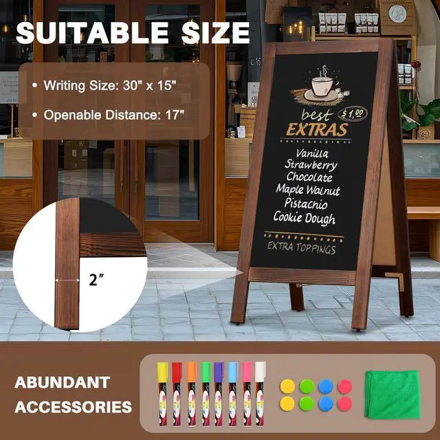 Alt view image 6 of 6 - A-Frame Double-Sided Magnetic Chalkboard 40"x20", Solid Pine Wood Freestanding Sandwich Board for Cafes, Restaurants, Weddings (Rustic Brown)