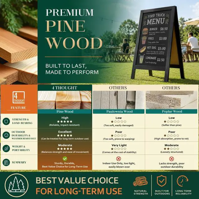 Alt view image 3 of 6 - A-Frame Double-Sided Magnetic Chalkboard 40"x20", Solid Pine Wood Freestanding Sandwich Board for Restaurants, Cafes, Weddings (Black)