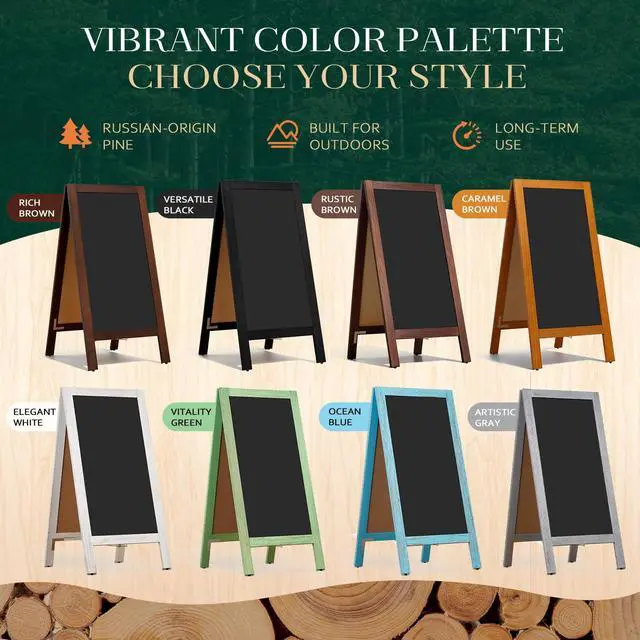 Alt view image 6 of 6 - A-Frame Double-Sided Magnetic Chalkboard 40"x20", Solid Pine Wood Freestanding Sandwich Board for Restaurants, Cafes, Weddings (Black)