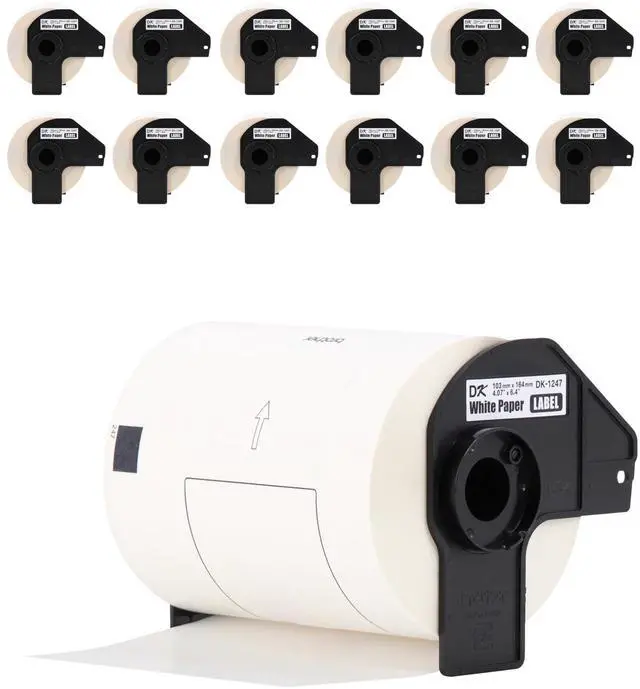 Main image of Genuine DK-124712PK Die-Cut Large Shipping Labels, 4.07 in x 6.4 in (103 mm x 164 mm), White Paper Labels, 180 per Roll, 12 Rolls per Box, for use with Select QL Label Printers