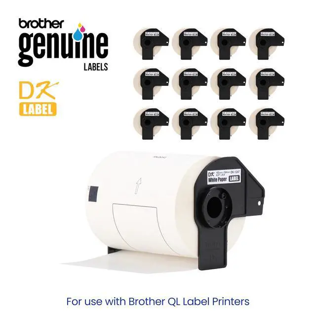Alt view image 2 of 6 - Genuine DK-124712PK Die-Cut Large Shipping Labels, 4.07 in x 6.4 in (103 mm x 164 mm), White Paper Labels, 180 per Roll, 12 Rolls per Box, for use with Select QL Label Printers