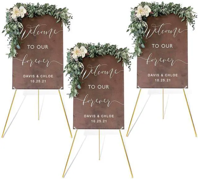 Main image of Easel Stand for Wedding Sign Poster 63'' Instant Display Easel for Floor Adjustable Metal Art Easel Gold 3 Pack