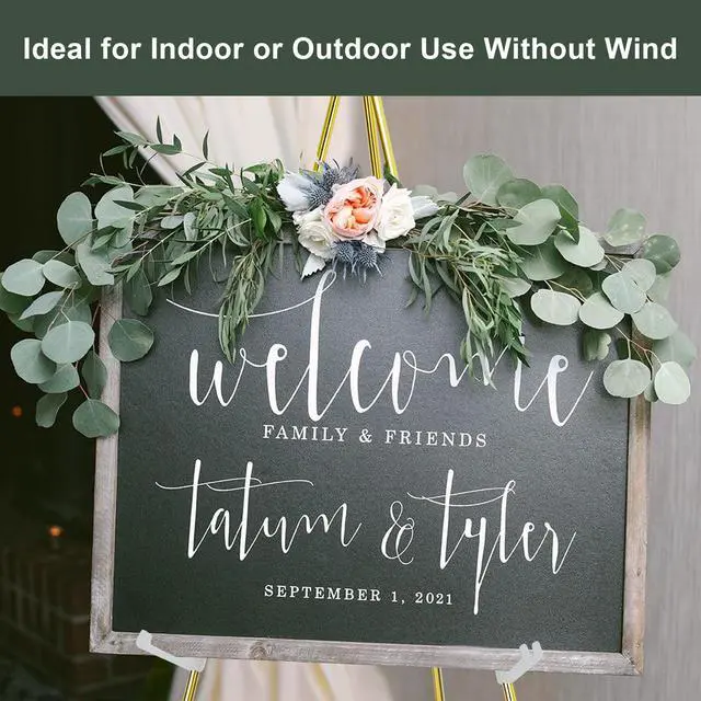 Alt view image 2 of 6 - Easel Stand for Wedding Sign Poster 63'' Instant Display Easel for Floor Adjustable Metal Art Easel Gold 3 Pack