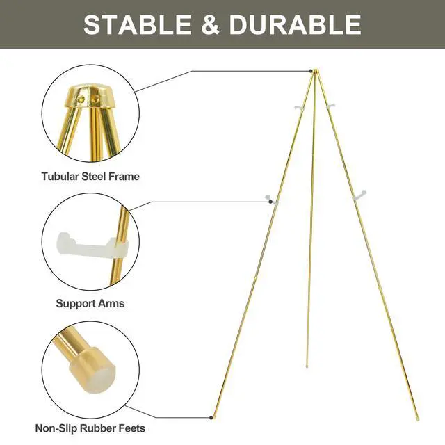 Alt view image 3 of 6 - Easel Stand for Wedding Sign Poster 63'' Instant Display Easel for Floor Adjustable Metal Art Easel Gold 3 Pack