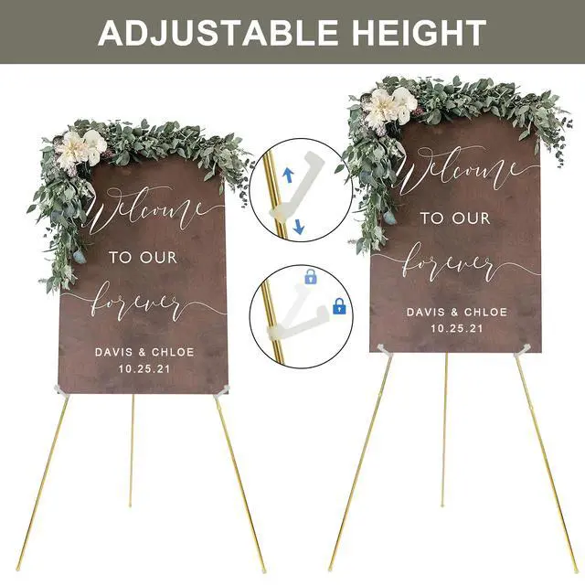 Alt view image 4 of 6 - Easel Stand for Wedding Sign Poster 63'' Instant Display Easel for Floor Adjustable Metal Art Easel Gold 3 Pack