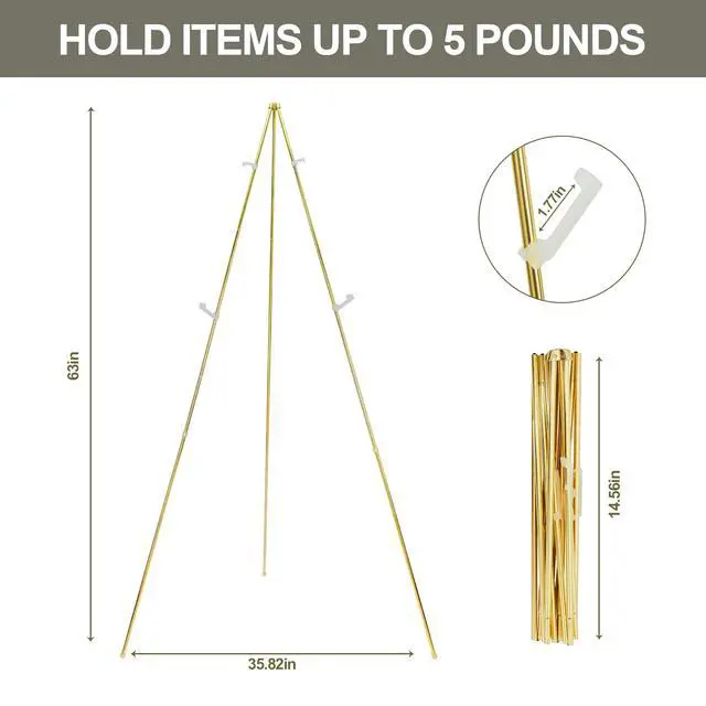 Alt view image 5 of 6 - Easel Stand for Wedding Sign Poster 63'' Instant Display Easel for Floor Adjustable Metal Art Easel Gold 3 Pack