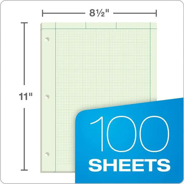 Alt view image 5 of 6 - Engineering Notebooks,Graph Notebooks,Quad Ruled Pad,8-1/2" x 11",Glue, 5 x 5 Graph Rule on Back,Green Tint Paper,3-Hole Punched,100 Sheets per Pad (35507A),(Pack of 36)