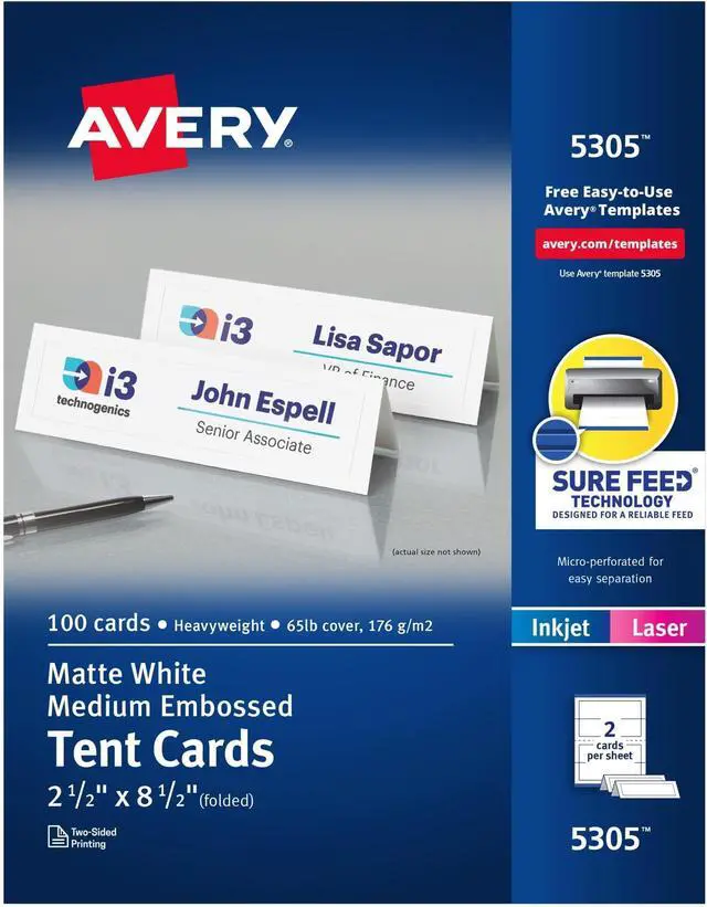 Main image of White Tent Cards with Embossed Border | Printable | For Laser & Inkjet | 2-1/2" x 8-1/2" | Pack of 5, 500 Cards