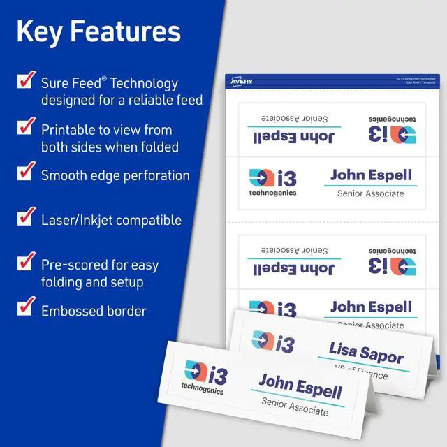 Alt view image 2 of 6 - White Tent Cards with Embossed Border | Printable | For Laser & Inkjet | 2-1/2" x 8-1/2" | Pack of 5, 500 Cards