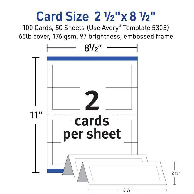 Alt view image 5 of 6 - White Tent Cards with Embossed Border | Printable | For Laser & Inkjet | 2-1/2" x 8-1/2" | Pack of 5, 500 Cards