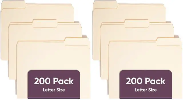 Main image of File Folders Letter Sized,1/3-Cut Tab,Assorted Positions,Letter Size Manila Folders,200 Per Box,(Pack of 2)