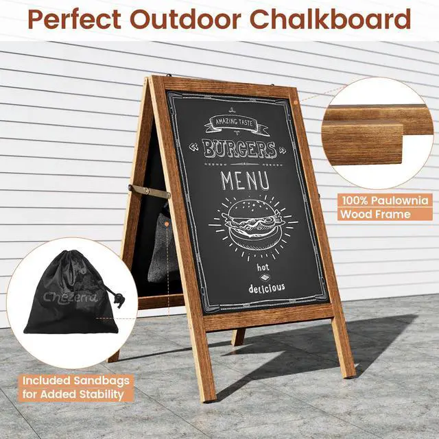 Alt view image 6 of 6 - A Frame Chalkboard Sign, 40"x20", Brown | Sidewalk Chalk Board Wooden Standing ChalkBoards Set with Marker Double-Sided Magnetic Blackboard for Cafés Weddings Party
