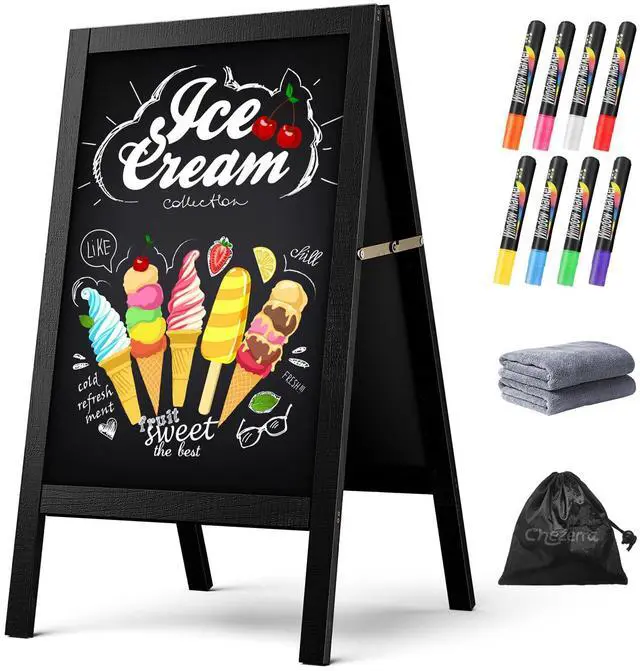 Main image of A Frame Chalkboard Sign, 40"x20", Black | Sidewalk Chalk Board Wooden Standing ChalkBoards Set with Marker Double-Sided Magnetic Blackboard for Cafés Weddings Party