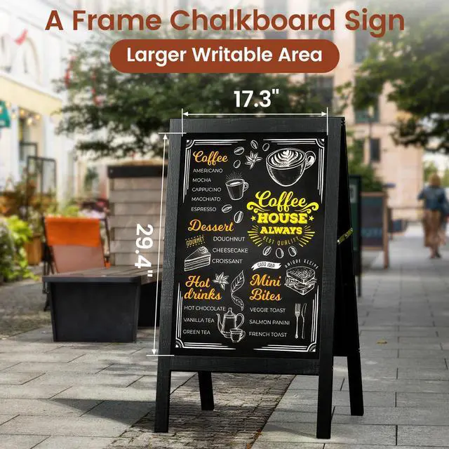 Alt view image 2 of 6 - A Frame Chalkboard Sign, 40"x20", Black | Sidewalk Chalk Board Wooden Standing ChalkBoards Set with Marker Double-Sided Magnetic Blackboard for Cafés Weddings Party