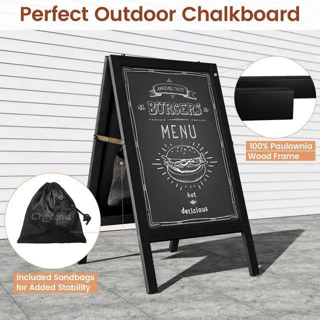 Alt view image 6 of 6 - A Frame Chalkboard Sign, 40"x20", Black | Sidewalk Chalk Board Wooden Standing ChalkBoards Set with Marker Double-Sided Magnetic Blackboard for Cafés Weddings Party