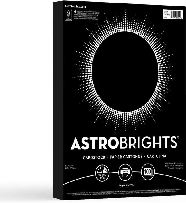 Main image of Astrobrights Color Cardstock,65 lb Cover Weight,8.5 x 11,Eclipse Black,100 Count (Pack of 6)