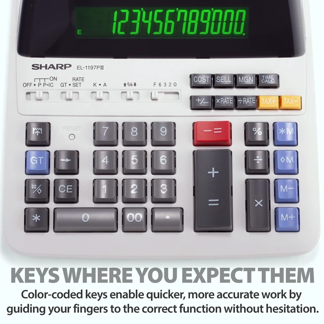 Alt view image 3 of 6 - EL-1197PIII Heavy Duty Color Printing Calculator with Clock and Calendar
