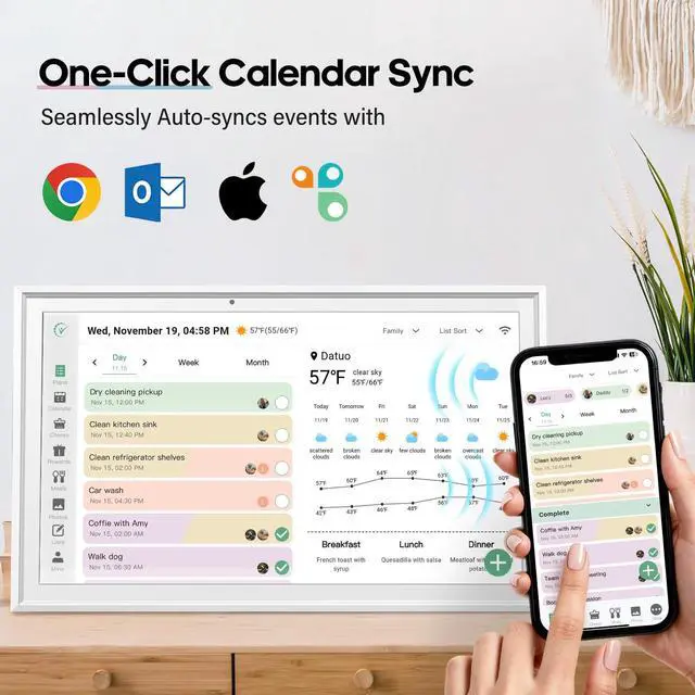 Alt view image 2 of 6 - Digital Calendar 15.6 Inch Smart Electronic Family Planner with Chore Chart Display, IPS HD Touch Screen with WiFi App Control, Share Photos, Videos and Sound Reminder, Desk Calendar Refills