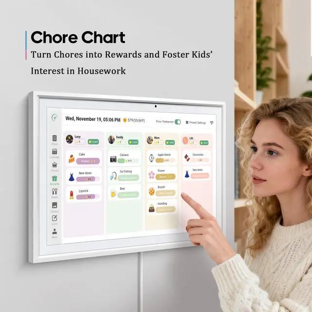 Alt view image 4 of 6 - Digital Calendar 15.6 Inch Smart Electronic Family Planner with Chore Chart Display, IPS HD Touch Screen with WiFi App Control, Share Photos, Videos and Sound Reminder, Desk Calendar Refills