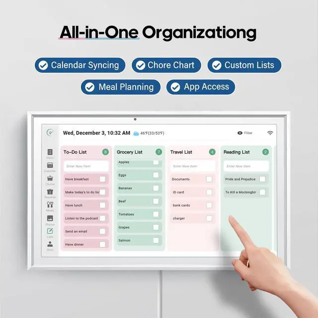 Alt view image 6 of 6 - Digital Calendar 15.6 Inch Smart Electronic Family Planner with Chore Chart Display, IPS HD Touch Screen with WiFi App Control, Share Photos, Videos and Sound Reminder, Desk Calendar Refills