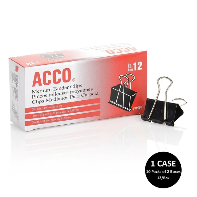 Alt view image 2 of 3 - ACCO Binder Clips, Medium, 1 Case, 10 Packs/Case, 2 Boxes/Pack, 12 Clips/Box (A7072062CS)