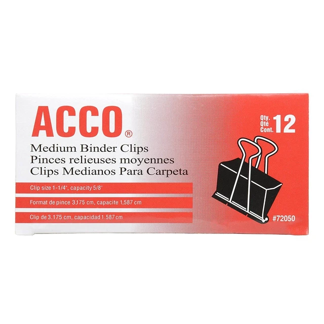 Alt view image 3 of 3 - ACCO Binder Clips, Medium, 1 Case, 10 Packs/Case, 2 Boxes/Pack, 12 Clips/Box (A7072062CS)