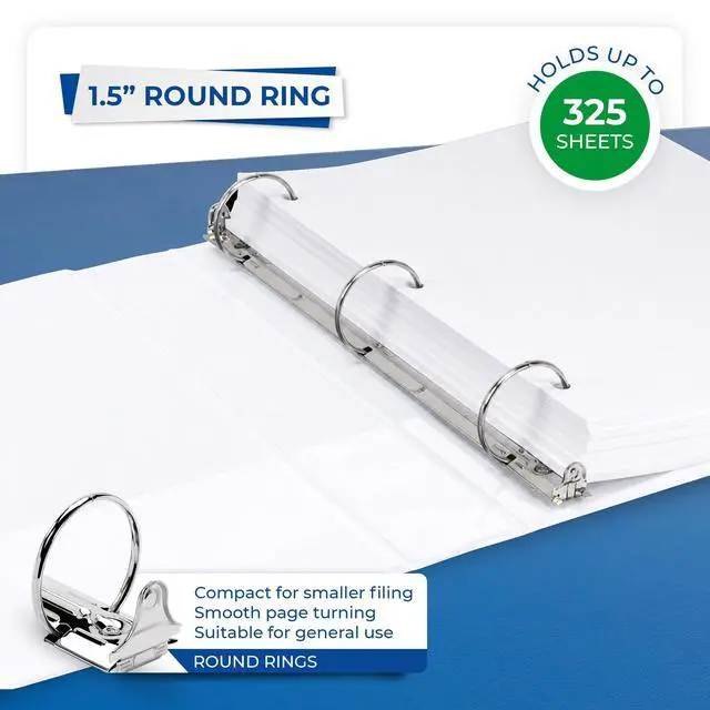 Alt view image 3 of 6 - 1.5 Inch 3 Ring Binders, Economy Round Ring, Clear View Cover, 325 Sheet Capacity - for School, Home, Office - White, 12 Pack