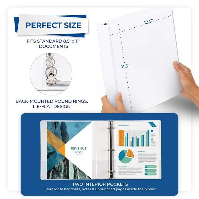 Alt view image 6 of 6 - 1.5 Inch 3 Ring Binders, Economy Round Ring, Clear View Cover, 325 Sheet Capacity - for School, Home, Office - White, 12 Pack