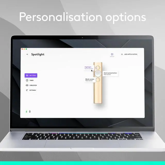 Alt view image 6 of 6 - Spotlight Presentation Remote Universal Wireless - Gold | Universal connection, laser pointer, advanced digital highlighting, Bluetooth, 30 m range, quick charging