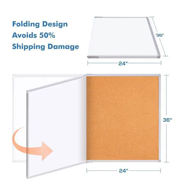 Alt view image 5 of 6 - Magnetic White & Cork Board Combo 48" x 36" Aluminum Frame | Dry Erase Bulletin Board, Wall Mounted or Hanging. Dual-function Surface for Writing & Pinning. Ideal for Home, Office, Shool