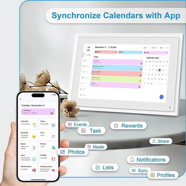 Alt view image 3 of 6 - 10.1 Inch Digital Calendar+Digital Picture Frame, 2026 Desk Calendar Smart WiFi Planner & Chore Chart, IPS HD Interactive Touchscreen Display Gifts for Women Men, Gifts for Mom Dad
