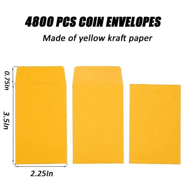 Alt view image 2 of 5 - #1 4800 Pcs Small Coin Envelopes 2.25" x 3.5" with Gummed Flap, Yellow Kraft Mini Envelopes for Storing Keys, Stamps, Seeds, Tips and Small Items (4800)