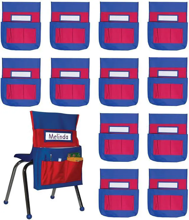 Main image of Carson Dellosa 12-Piece Chairback Buddy Pocket Chart Chair Set, 15" W x 19" H Desk Buddy Pocket Organizer With Name Tag, Back of Chair Organizer for Classroom Supplies, Chair Pockets for Classroom