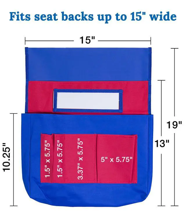Alt view image 2 of 6 - Carson Dellosa 12-Piece Chairback Buddy Pocket Chart Chair Set, 15" W x 19" H Desk Buddy Pocket Organizer With Name Tag, Back of Chair Organizer for Classroom Supplies, Chair Pockets for Classroom
