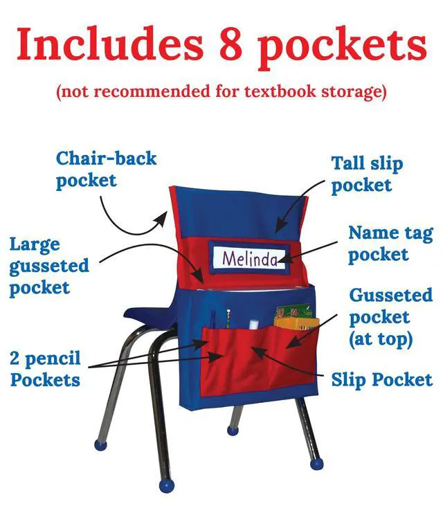 Alt view image 4 of 6 - Carson Dellosa 12-Piece Chairback Buddy Pocket Chart Chair Set, 15" W x 19" H Desk Buddy Pocket Organizer With Name Tag, Back of Chair Organizer for Classroom Supplies, Chair Pockets for Classroom
