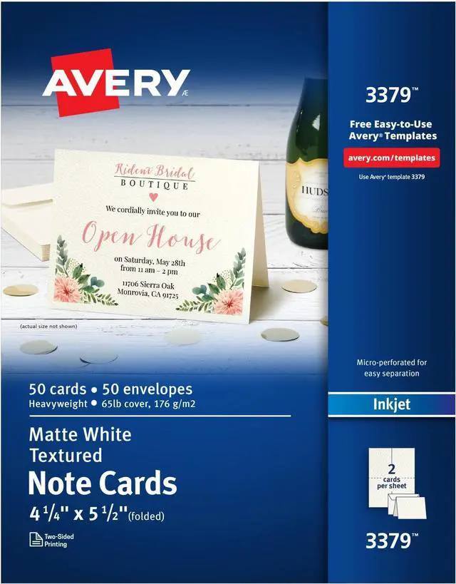 Main image of Printable Note Cards, Envelopes Included, 4.25" x 5.5", Textured White, Laser & Inkjet Compatible, 50 Blank Cards, Great for Product Branding, Marketing, and More (3379), (Pack of 6)