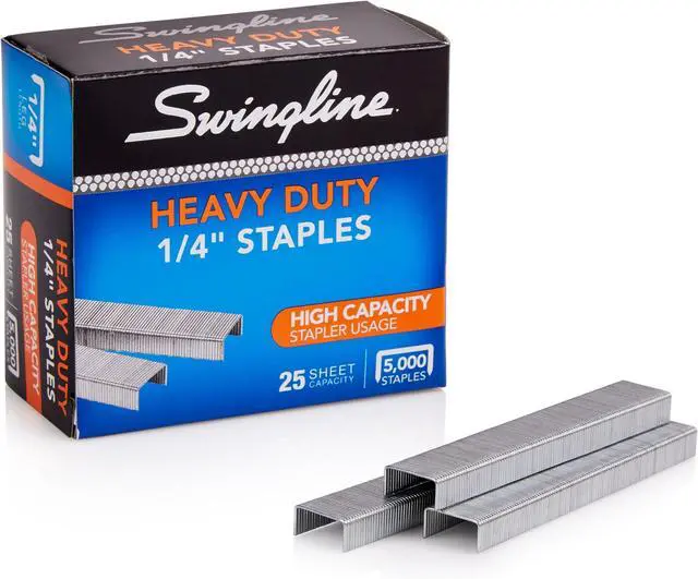 Main image of Staples, Heavy Duty, 1/4" Length, 25 Sheet Capacity, 100/Strip, 5000/Box, (79394) (Pack of 10)