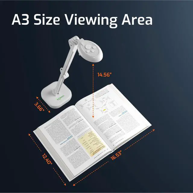 Alt view image 4 of 6 - INS-2 UHD 4K 13MP Document Camera, Built-in LED, Mic, A3 Capture | Dual AutoFocus, Plug & Play, Compatible with Mac, Windows, Chromebook, Ideal for large documents, artworks, big classrooms