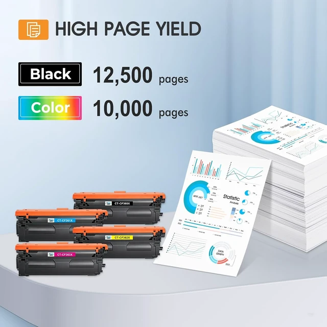 Alt view image 3 of 7 - 508X 508A M553 Toner Cartridge Set CF360X CF360A High Yield New Version | Compatible for HP Color LaserJet Enterprise M553 M552 MFP M577 Series M552dn M553dn M553n M553x Printer 4 Pack