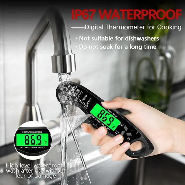 Alt view image 6 of 7 - Meat Thermometer DigitalIP67 Waterproof Cooking Thermometer with Backlight, Calibration & Hold FunctionFood Thermometer for Cooking,Outdoor Grilling